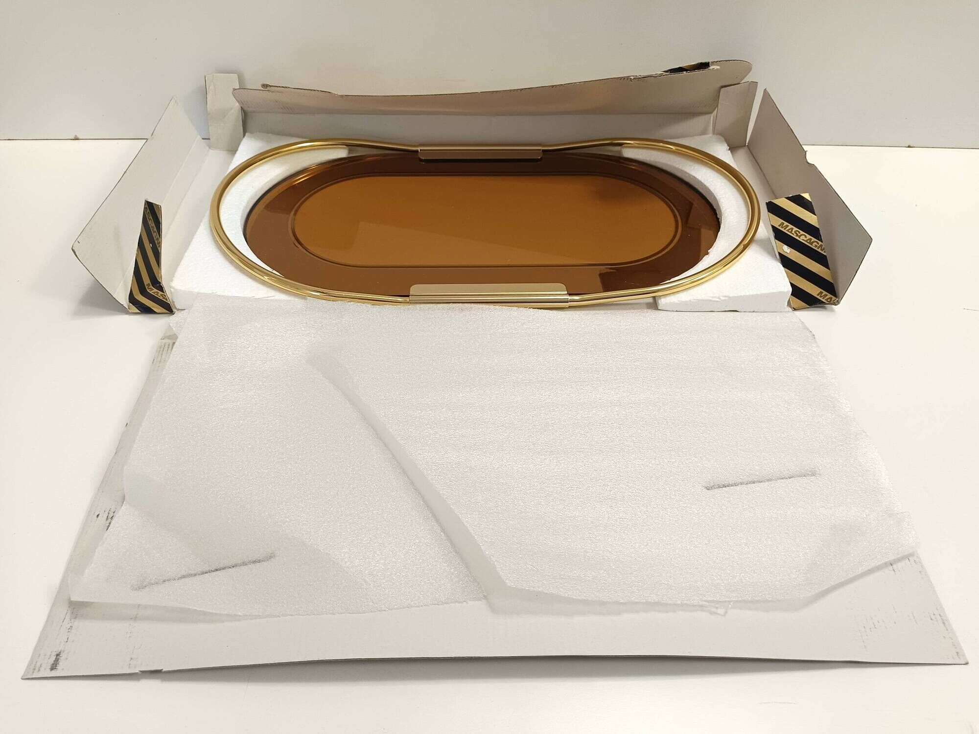 Oval 24k Gold Plated and Bronzed Pink Mirrored Tray by Umberto Mascagni