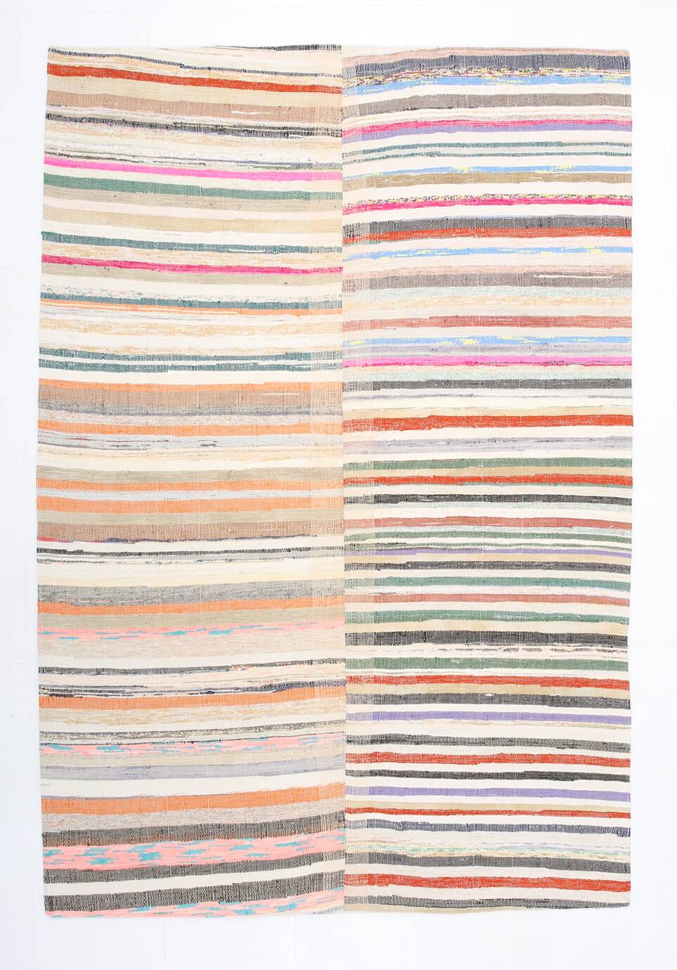 7x9 Mid Century Modern Handmade Striped Vintage Kilim Rug, 184x271Cm
