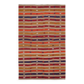 Tapis vintage Kilim Mid Century Modern rouge et bleu, 151x244 cm