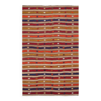 Kilim Mid Century Modern Red & Blue Vintage Rug, 151x244Cm