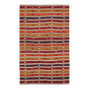 Kilim Mid Century Modern Red & Blue Vintage Rug, 151x244Cm