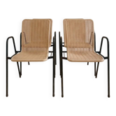Set of 4 vintage 1960s chairs in metal and plastic wicker.