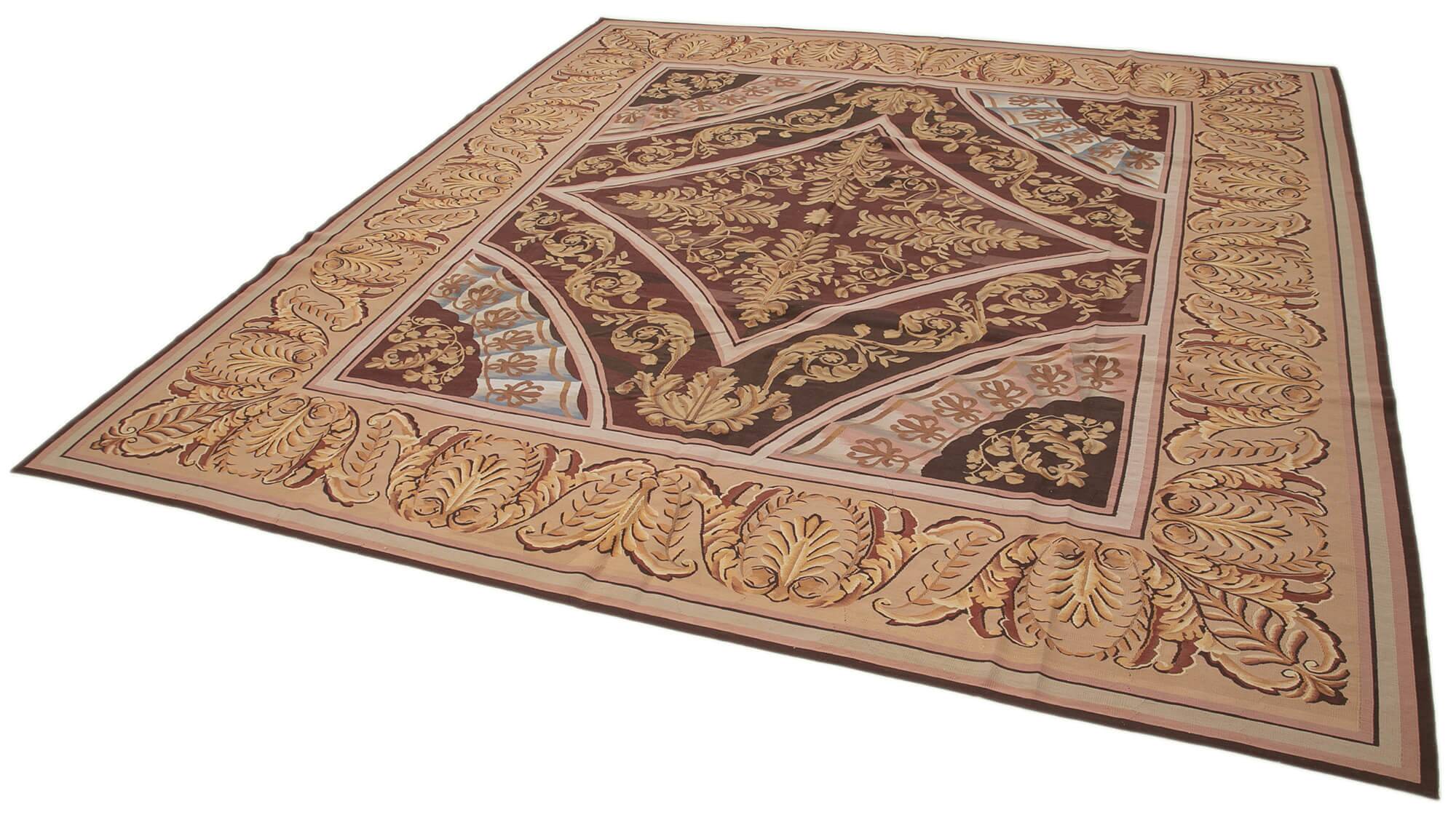 Handmade European Vintage Aubusson Kilim 363 cm x 384 cm