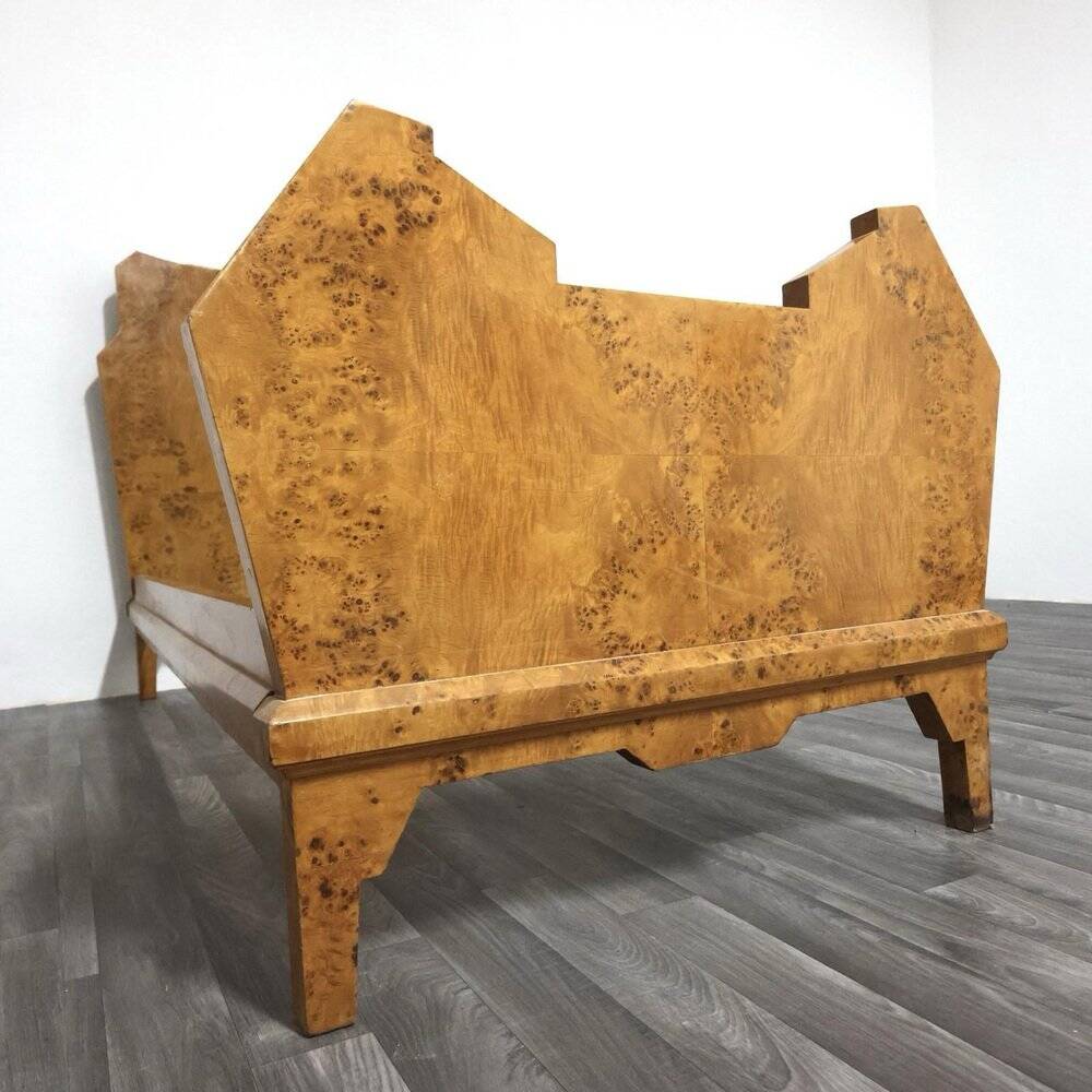 Art Deco Cubist Single Bed in Birch Burl, 1930s-1940s
