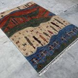 Gabbeh-Style Hand-Knotted Wool Rug with Abstract Landscape – 238×175 cm