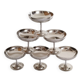 Ice cream cups on foot, Jean Couzon, in 18/10 stainless steel, with spoons