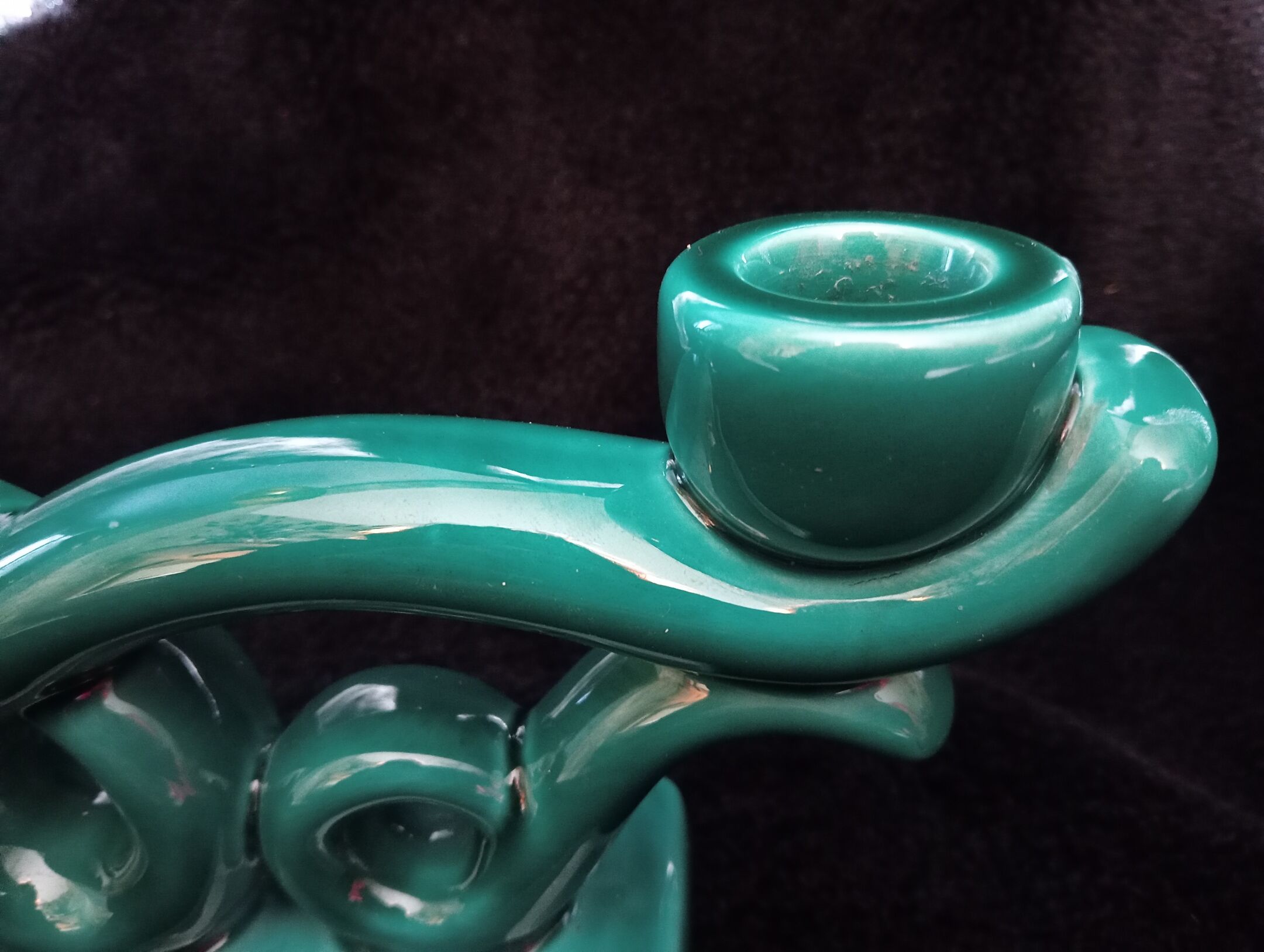 Green ceramic art deco candlestick