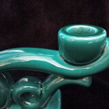 Green ceramic art deco candlestick