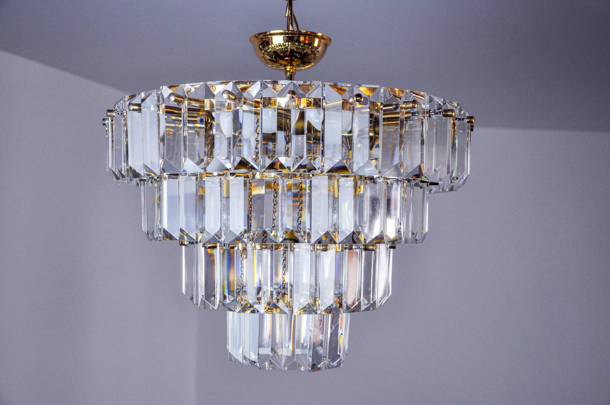 Kinkeldey chandelier, gold, cut glass, 4 levels, Germany, 1970