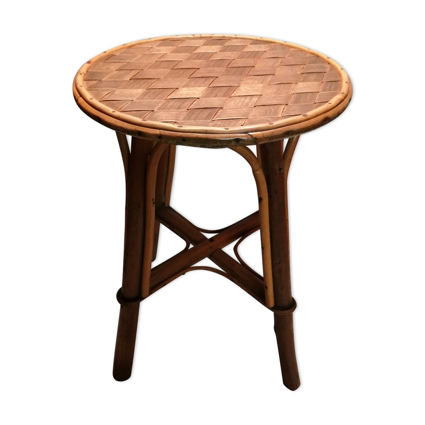 Rattan stool and braided chestnut