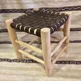 Stool with woven leather seat