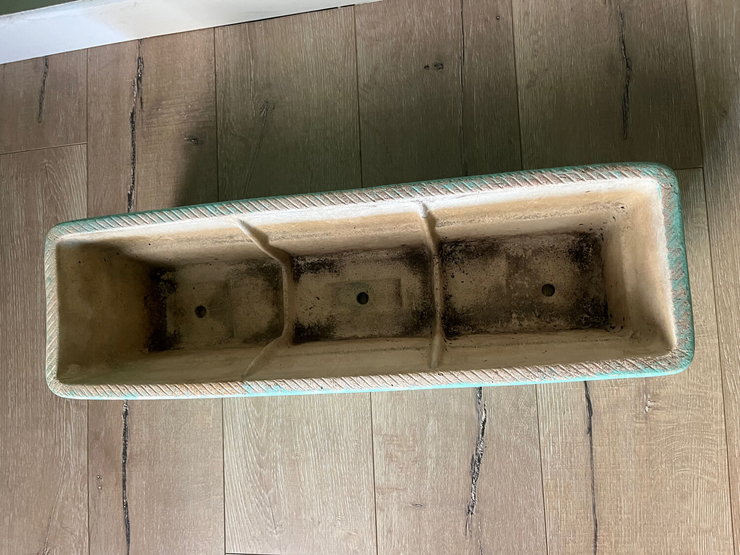 2 water green stone planters, 1950s-60s