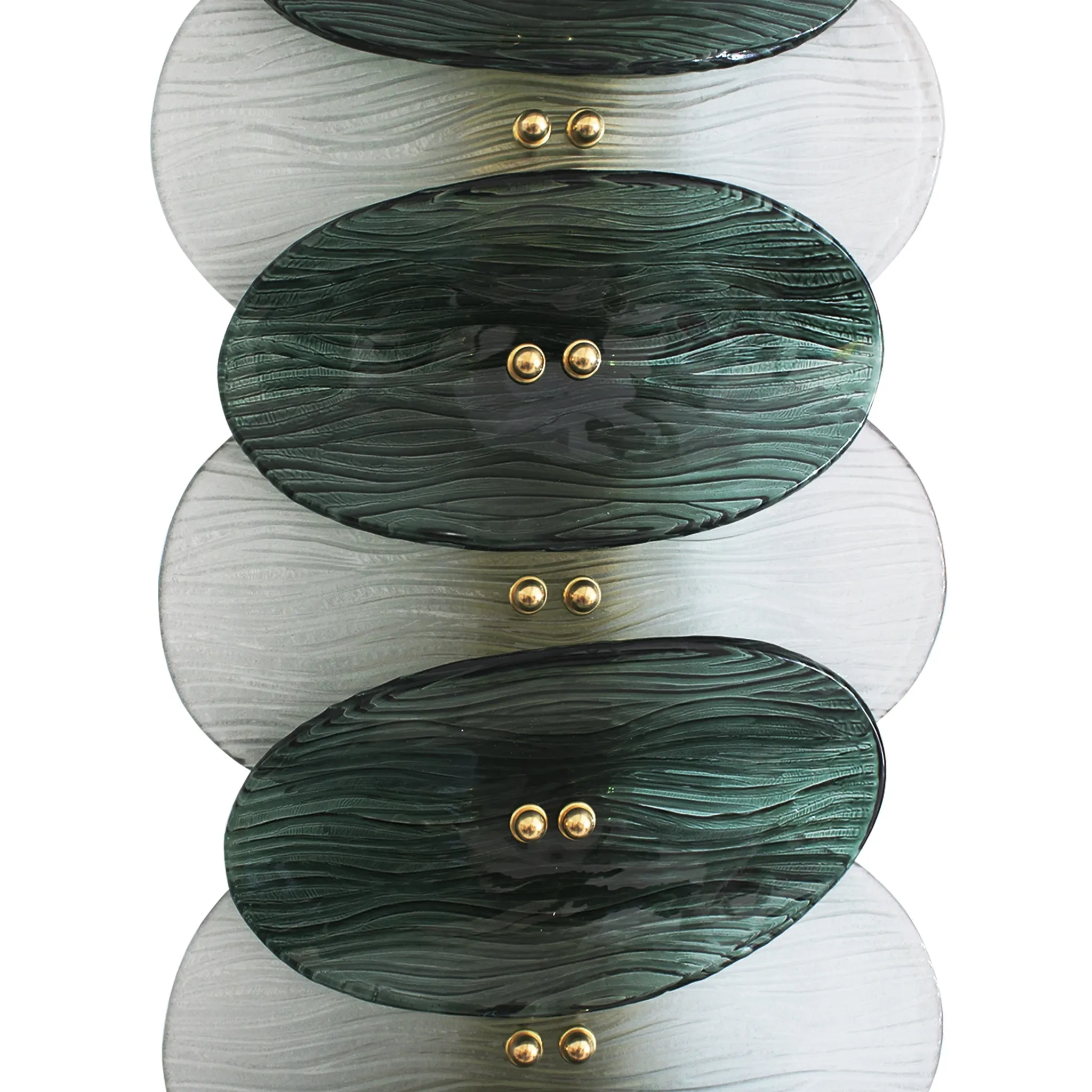Mid Modern Green And White Murano Glass and Brass Italian Wall Sconces
