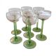 Lot of 7 champagne glasses from the 1970s and a vintage wicker and glass tray.
