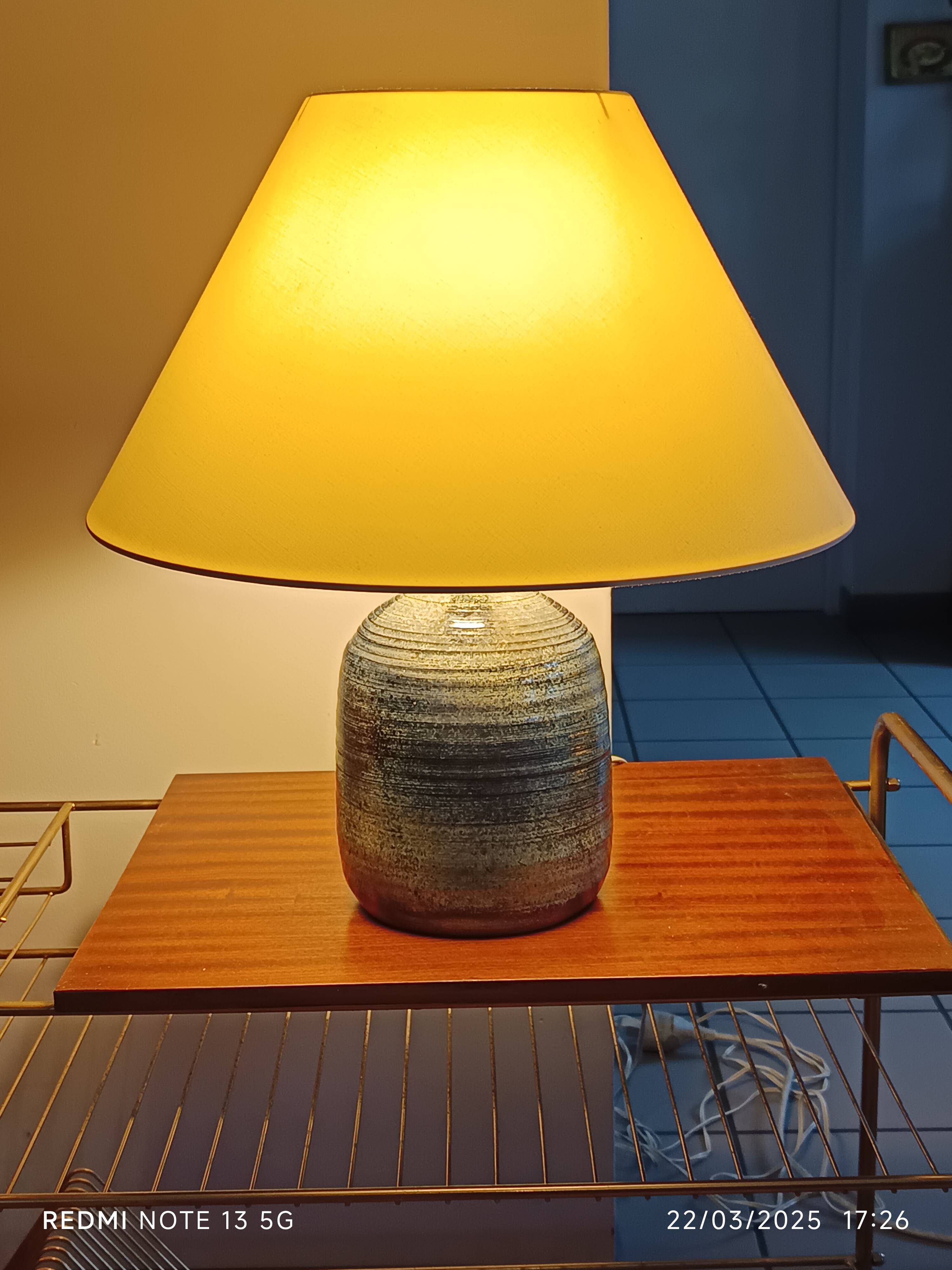 blue glazed ceramic lamp signed Ferrières 1970