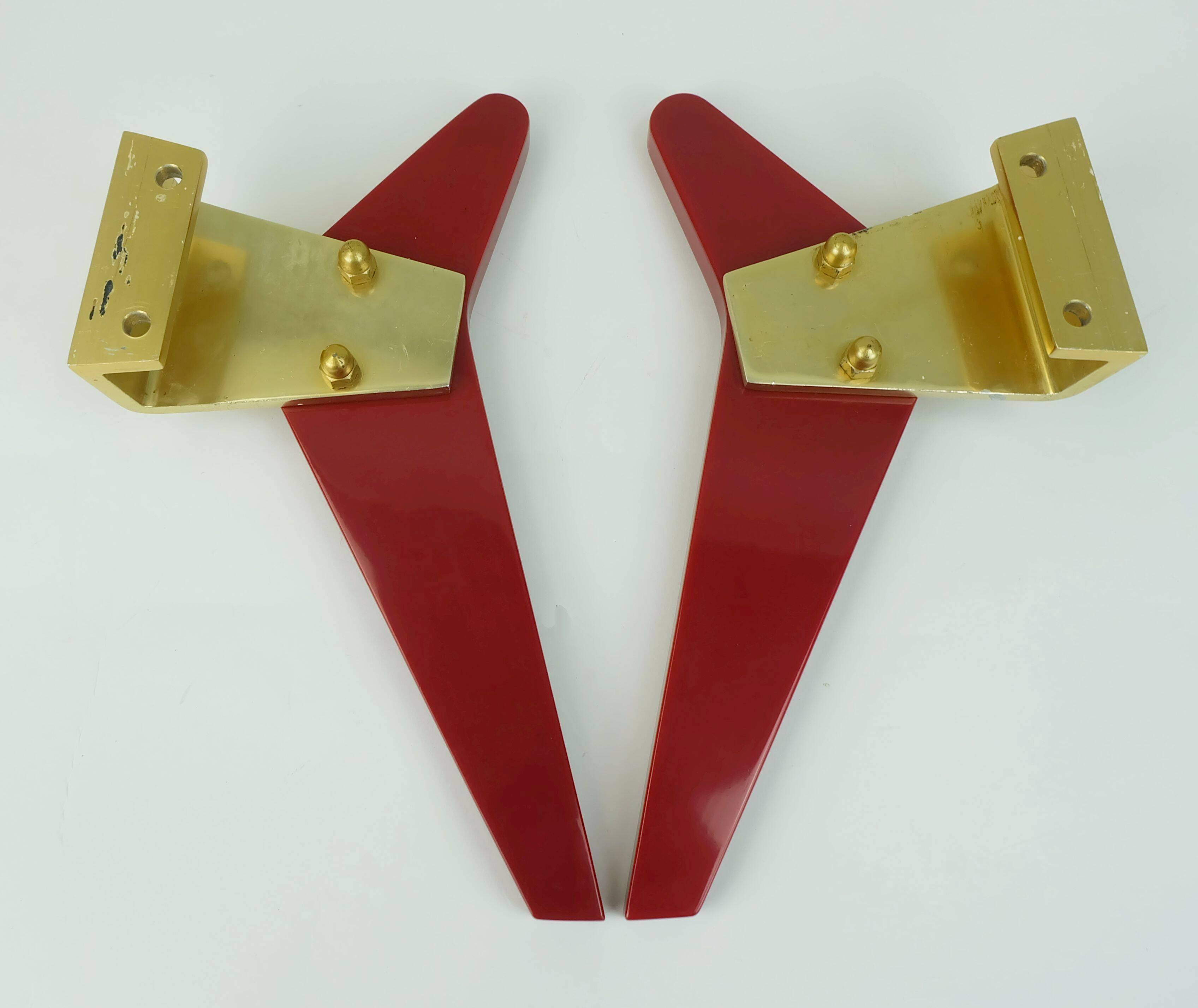 1950s streamline DOOR HANDLES push handles red bakelite and aluminum