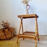 Vintage rattan and bamboo side table – 1960s Riviera style -