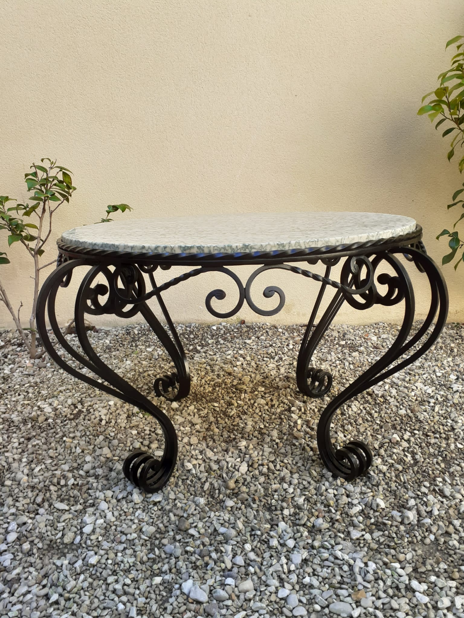 Marble and wrought iron coffee table