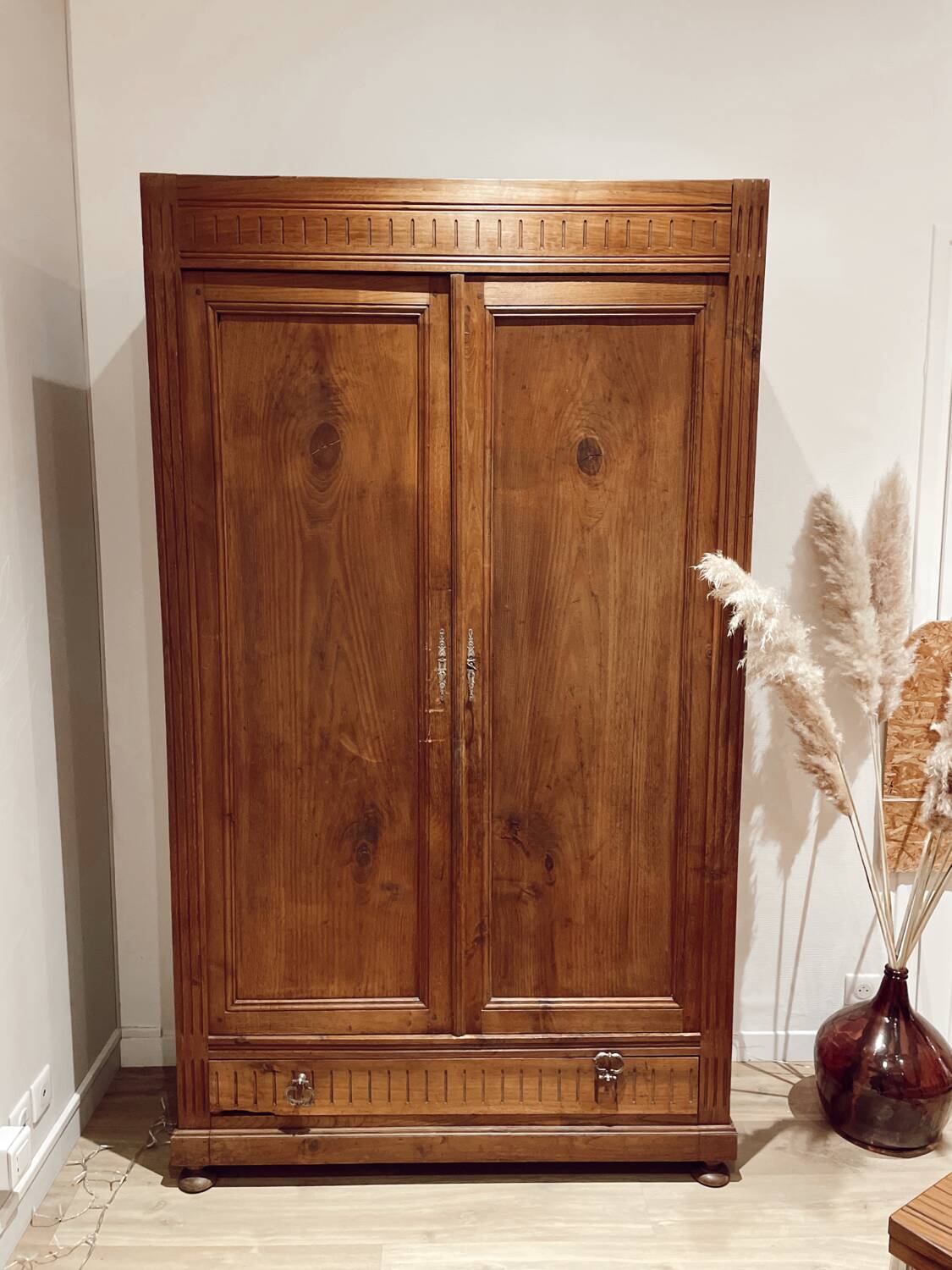 Vintage raw wood cabinet shelves and wardrobe