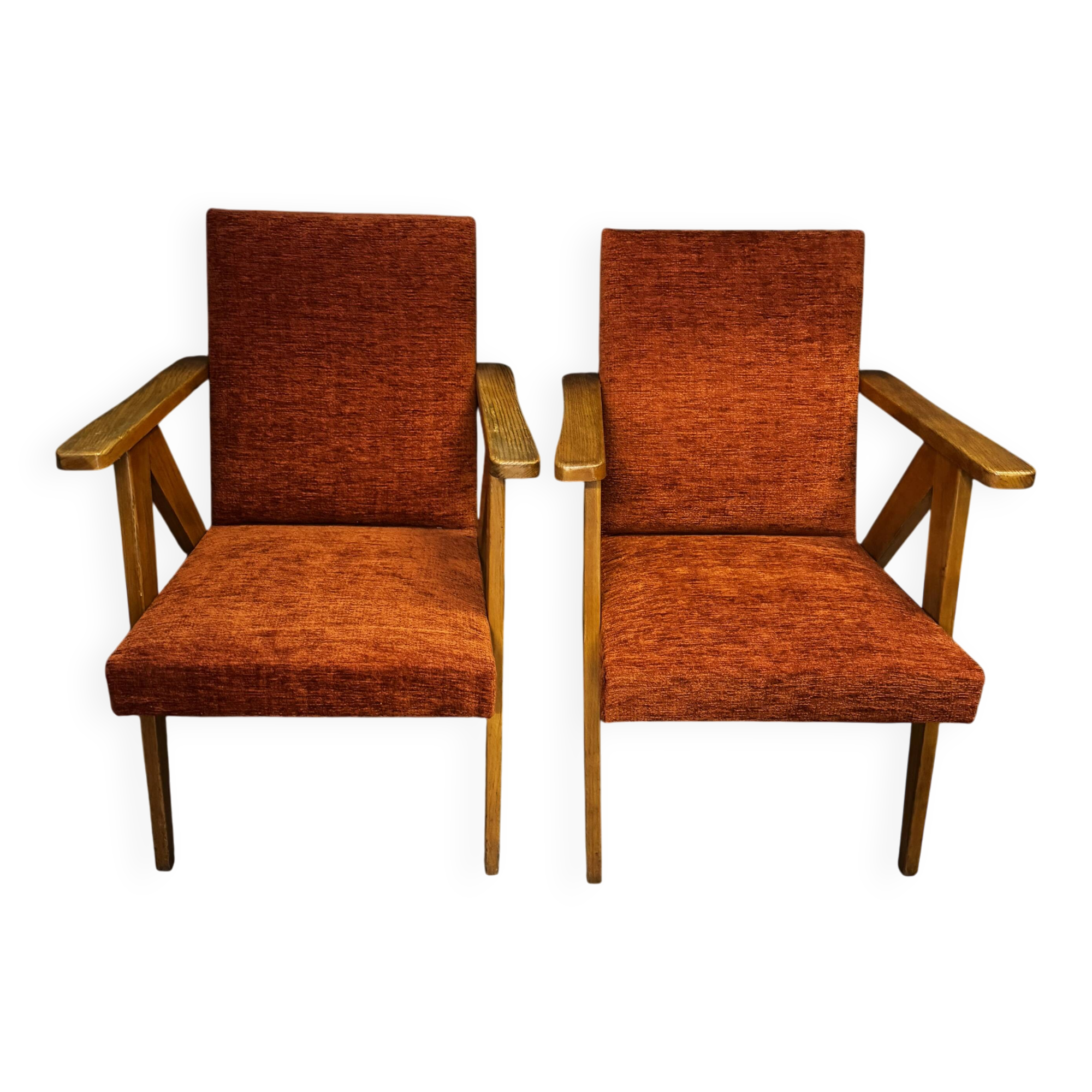 Pair of restored vintage compass armchairs from the 1950s/1960s.