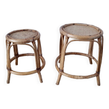 Pair of honey-colored rattan stools/plant holders in the 60s