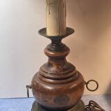 Lamp base baluster shape natural wood, brass, 42 cm socket height