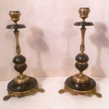 Pair of lion paw candlesticks 19th century napoleon iii in bronze & stone