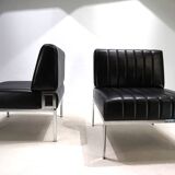 Stoll Giroflex set of 2 leather lounge chairs, 1970