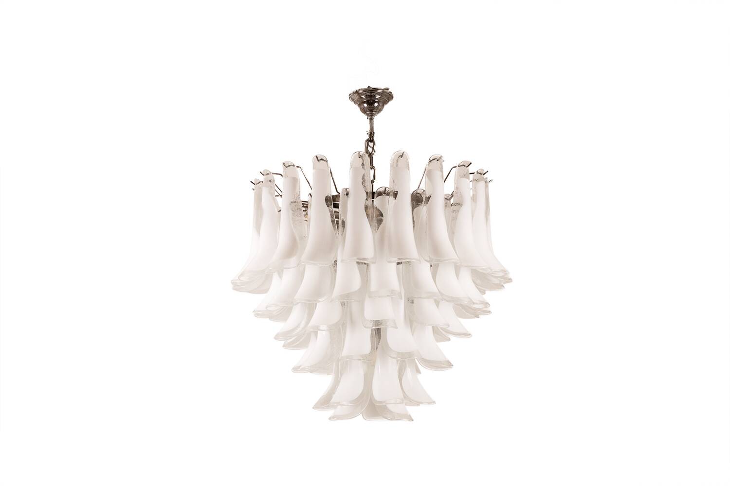 Murano glass chandelier in white and translucent glass. Contemporary