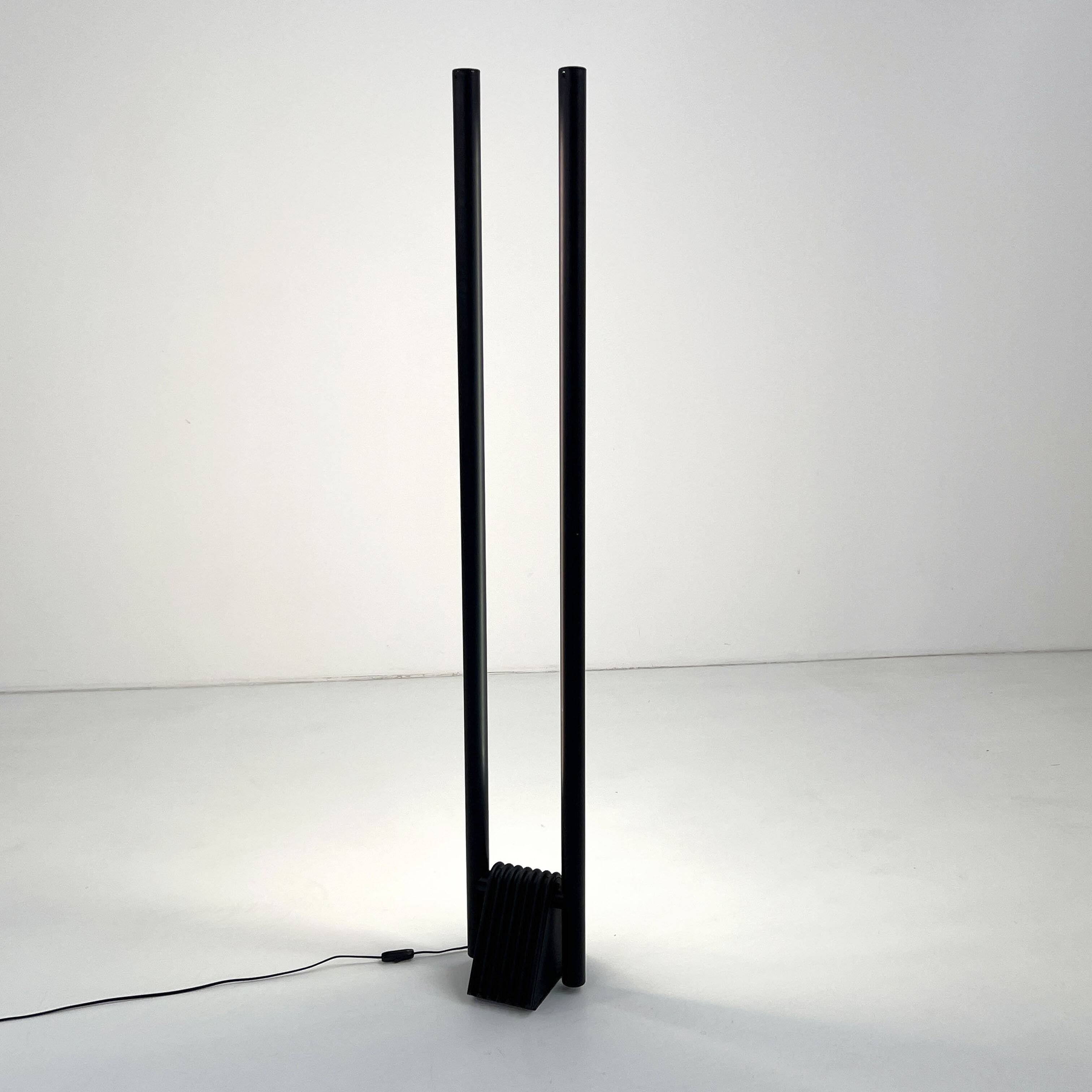 Sistema Flu black floor lamp by Rodolfo Bonetto for Luci Italia, 1980