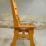 series of 6 brutalist chairs in blond oak, 1970