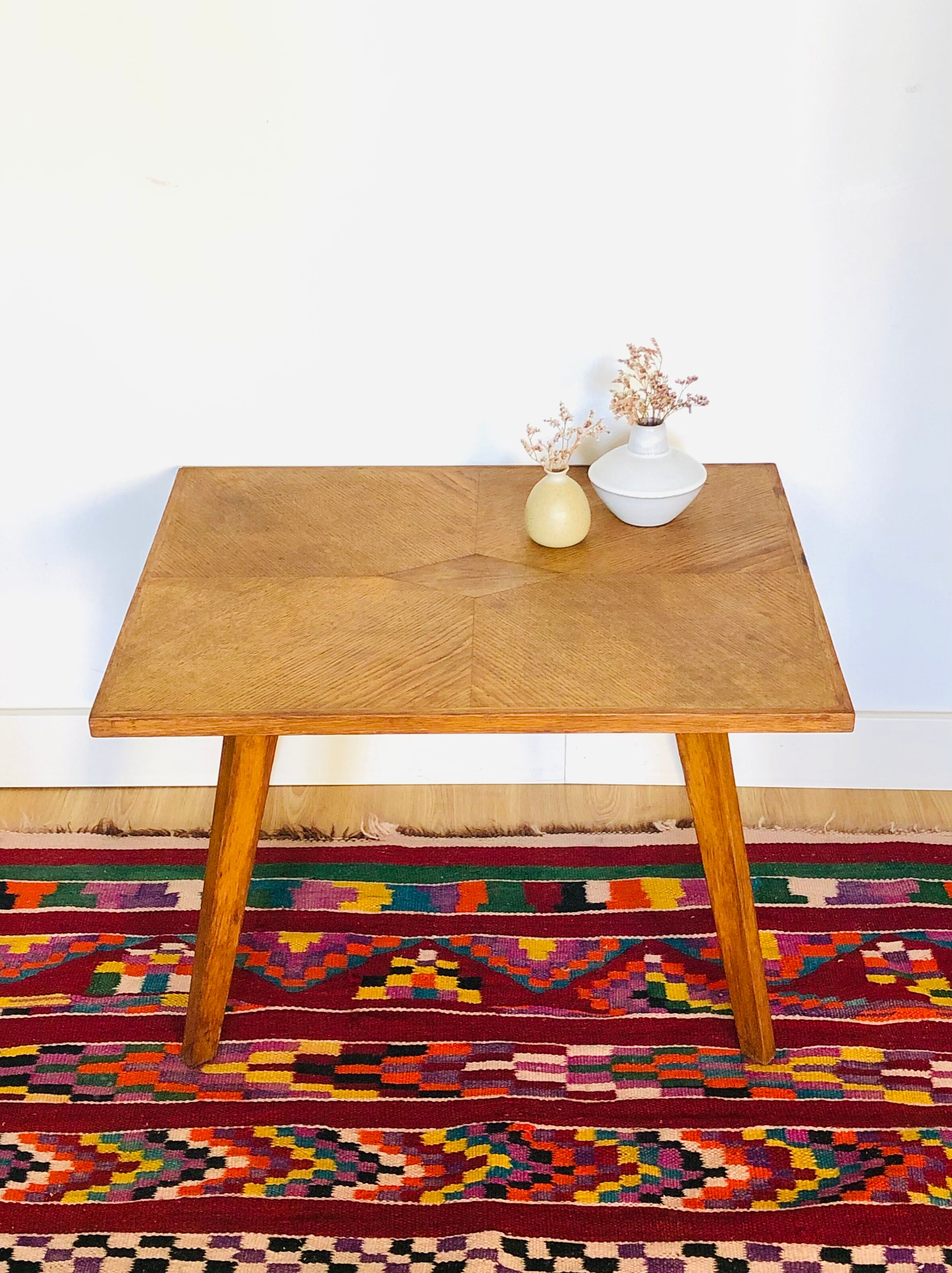 Coffee table vintage compass feet inlaid wood