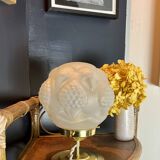 Vintage globe table lamp in art deco pressed frosted glass - circa 20