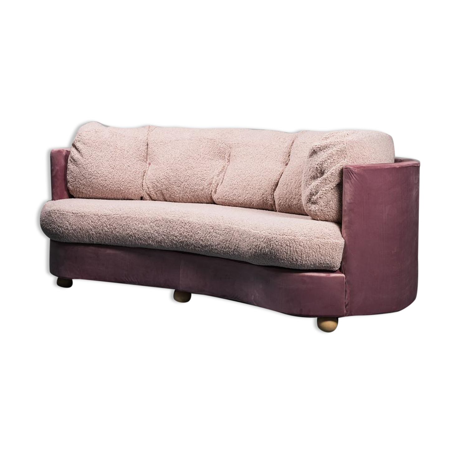 Velvet sofa and bouclé 70s vintage modern