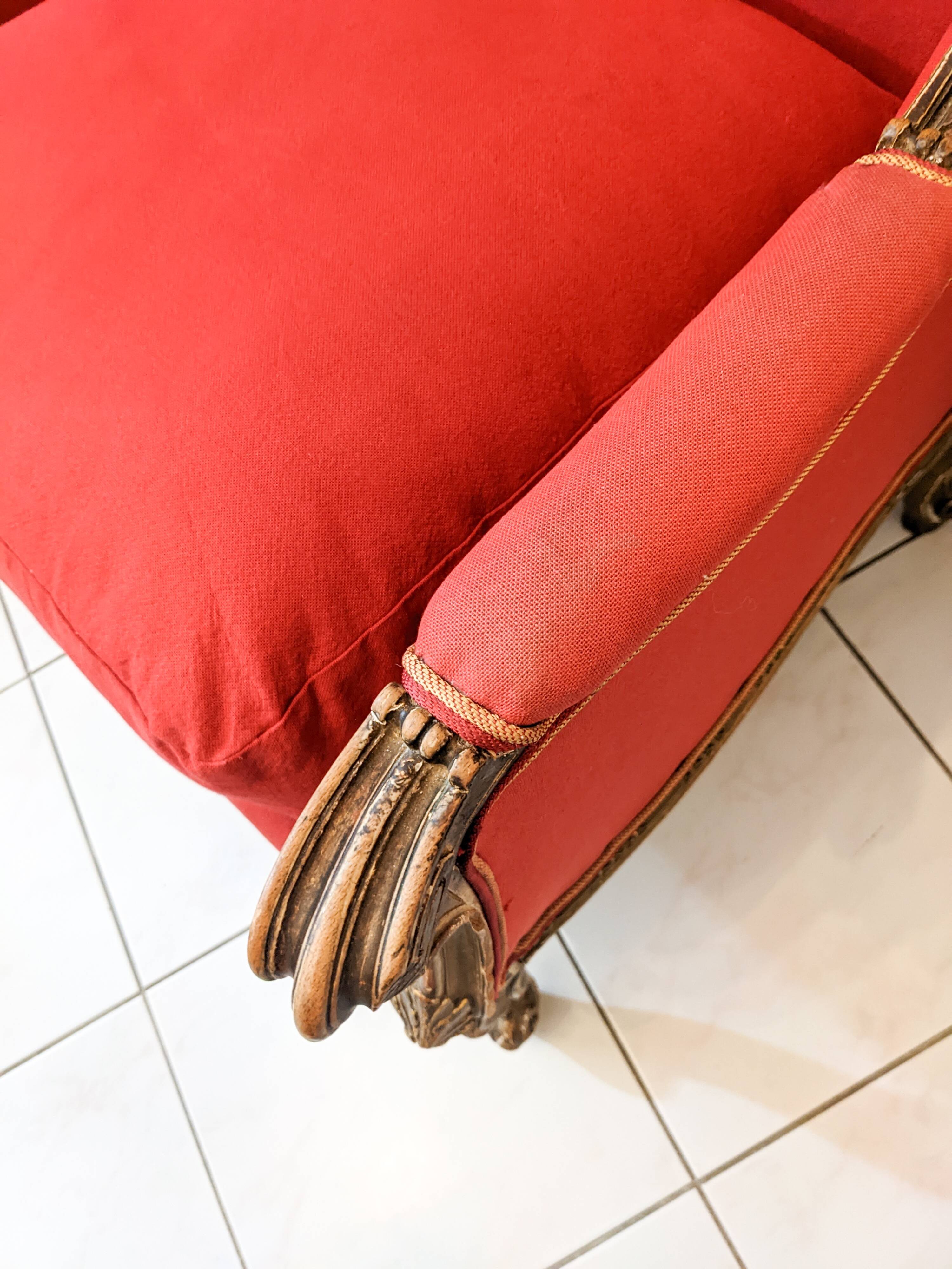 Wingback armchair in carved gilded wood signed Maison Dienst Paris 19th century