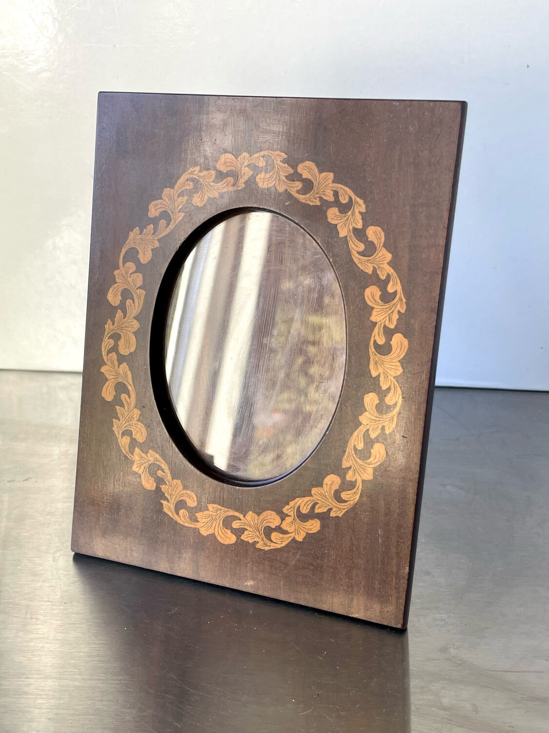 Art nouveau wooden picture frame with intarsia wood measurements 20 cm x 15 cm