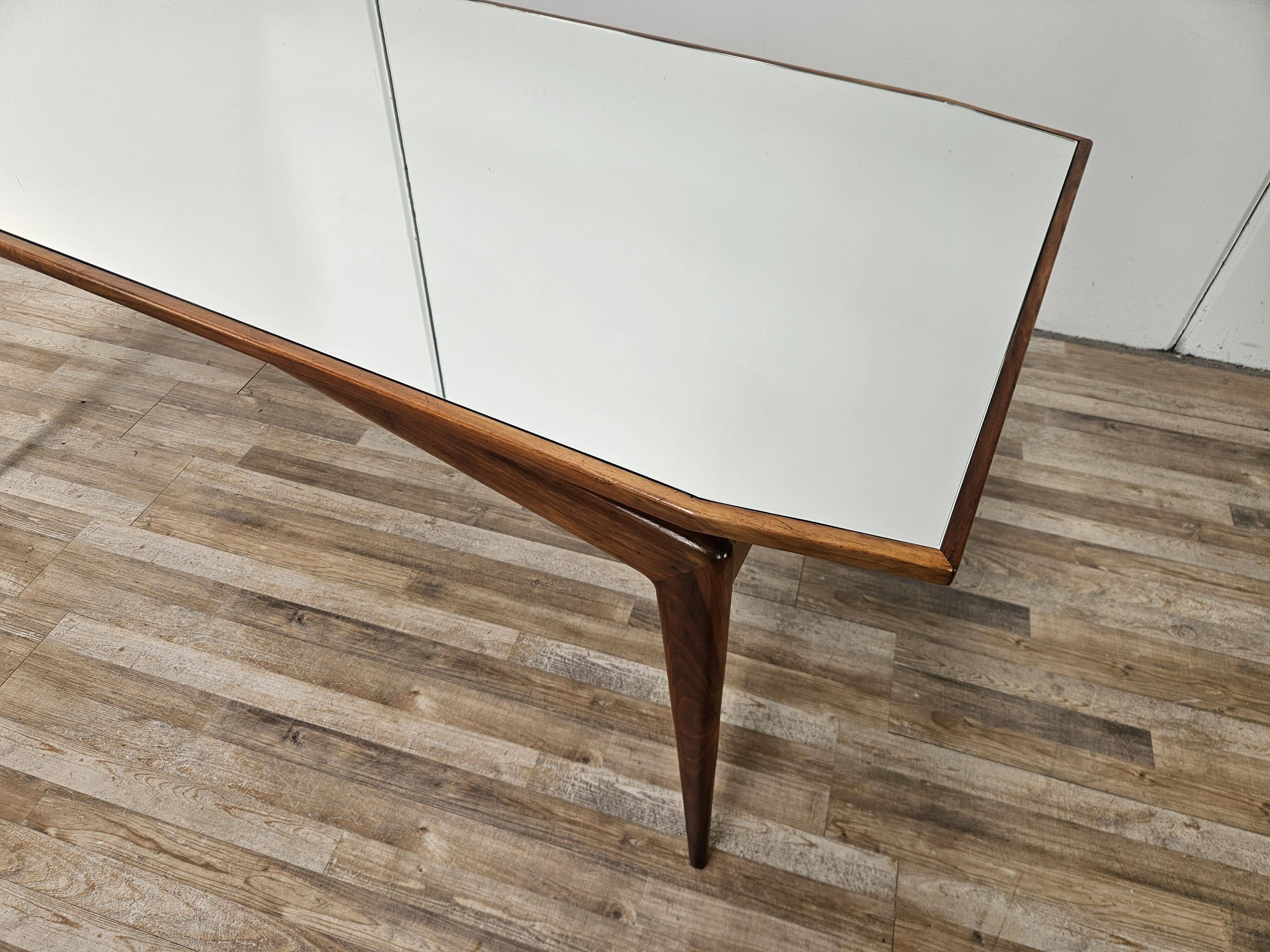 1950s wooden dining table with mirrored top