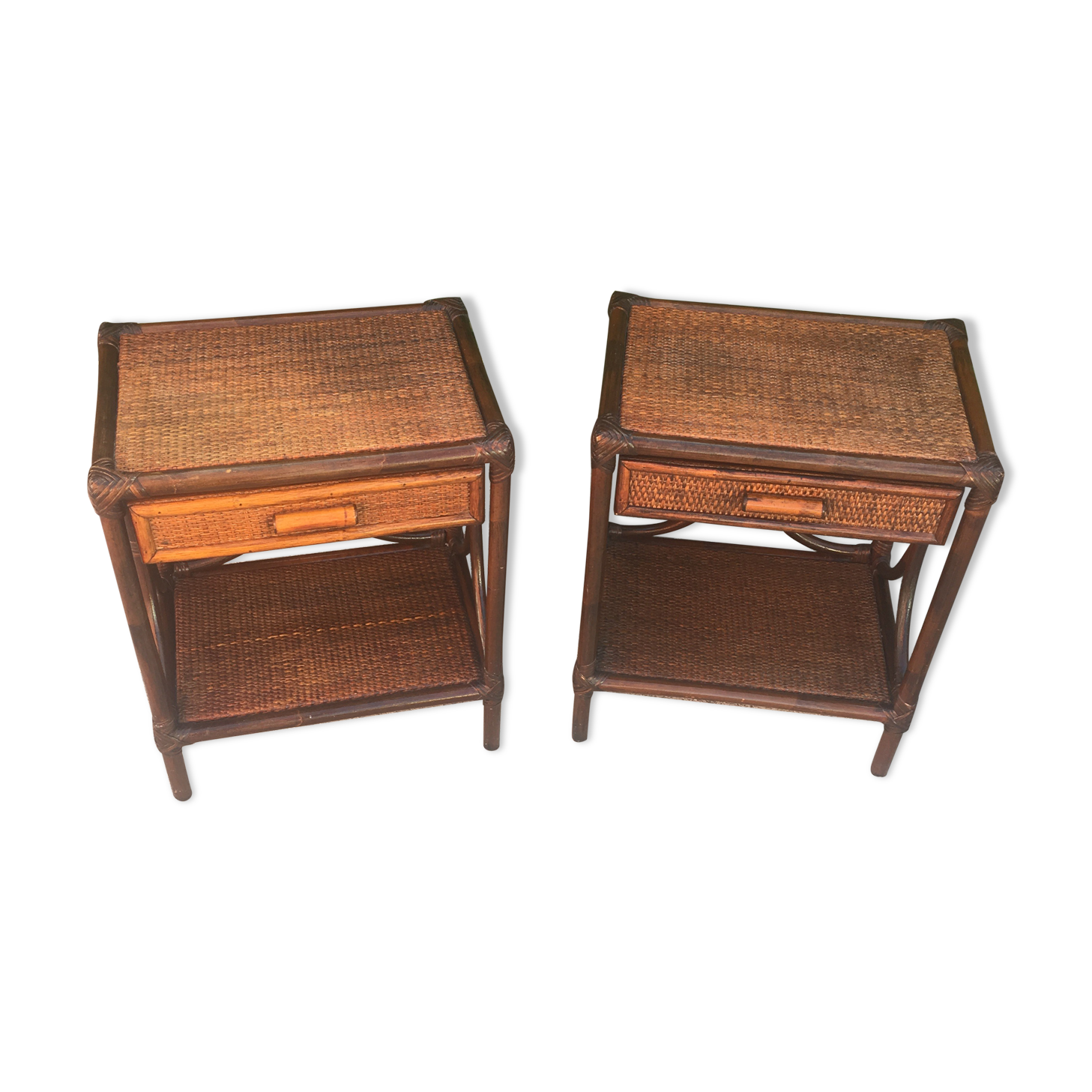 Pair rattan bedside