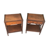 Pair rattan bedside