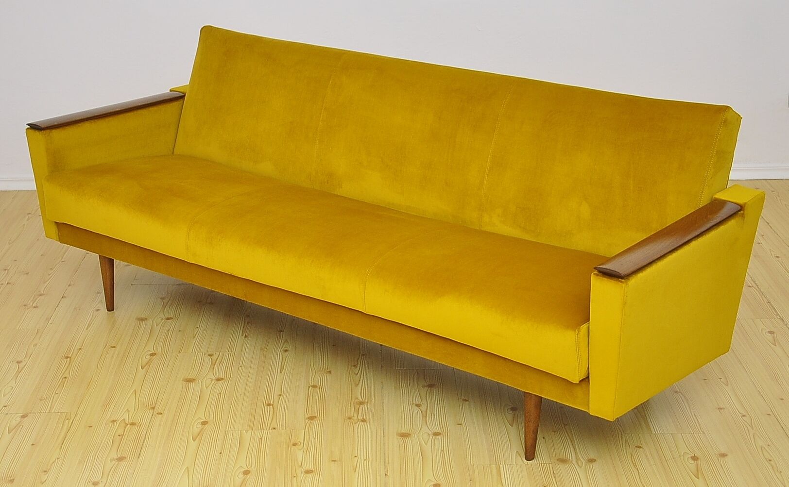 Yellow velvet sofa with fold-out function, 1960s