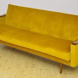 Yellow velvet sofa with fold-out function, 1960s