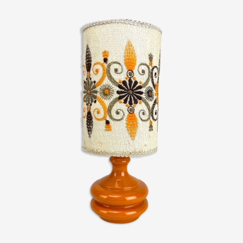 Ceramic bedside lamp and canvas fabric orange 70's