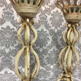 Pair of candlesticks patinated cast iron renaissance design