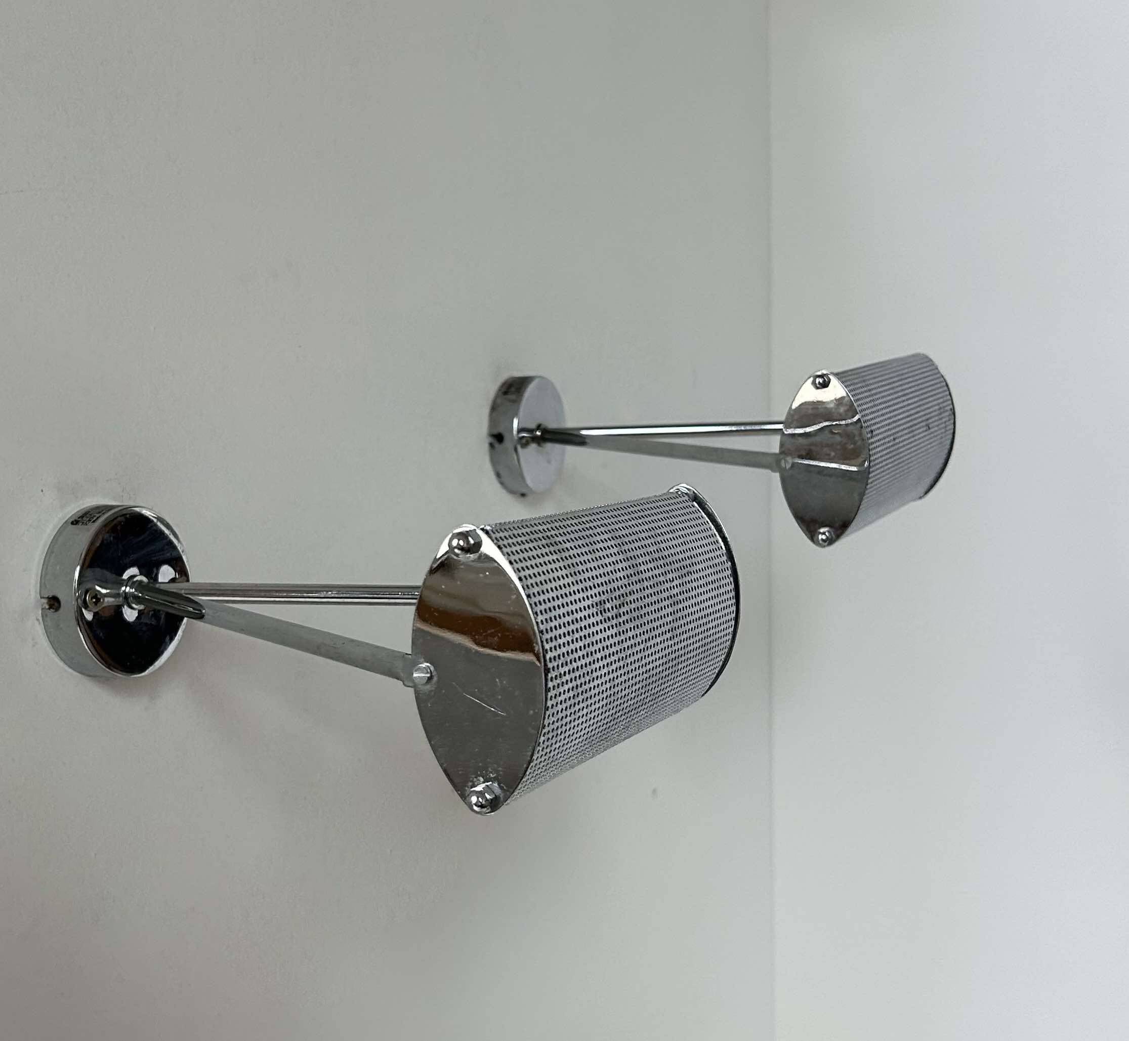 Pair of vintage adjustable wall lights, chromed metal, France 1970