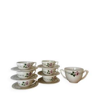 Set of 6 cups with saucers and sugar bowl Niderviller Moselle Blois
