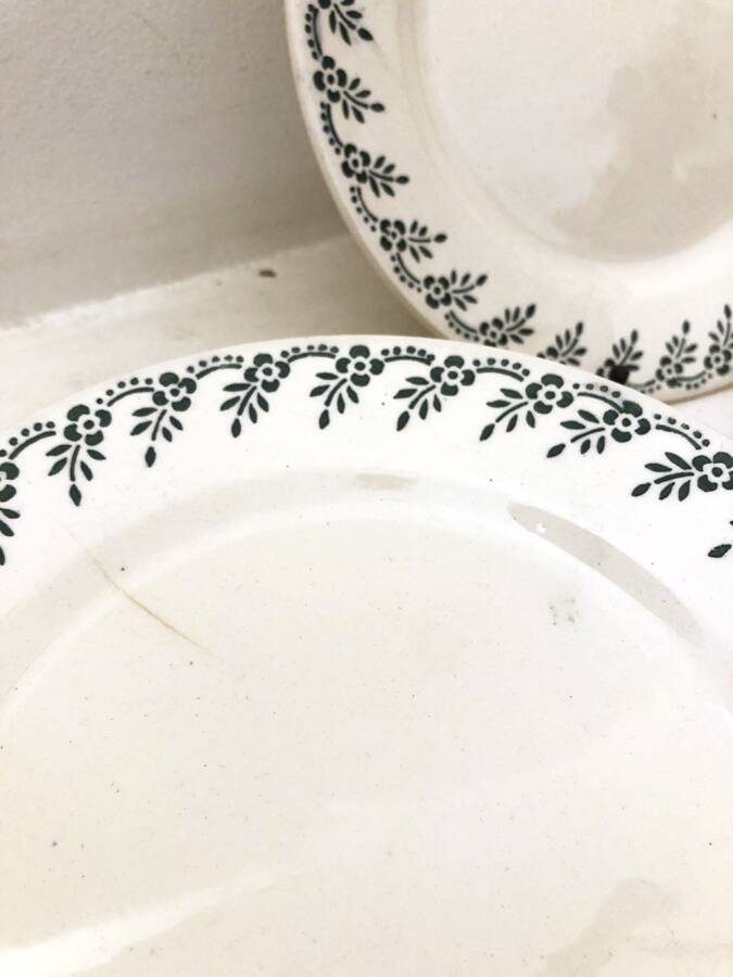 Flat ironstone plate, green floral model