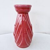 Small old raspberry pink enameled ceramic vase 1940s