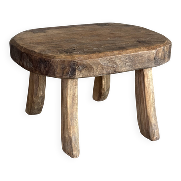 Tabouret d'appoint en teck massif ovale assise bicolore