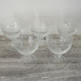 5 old crystal foot glasses engraved