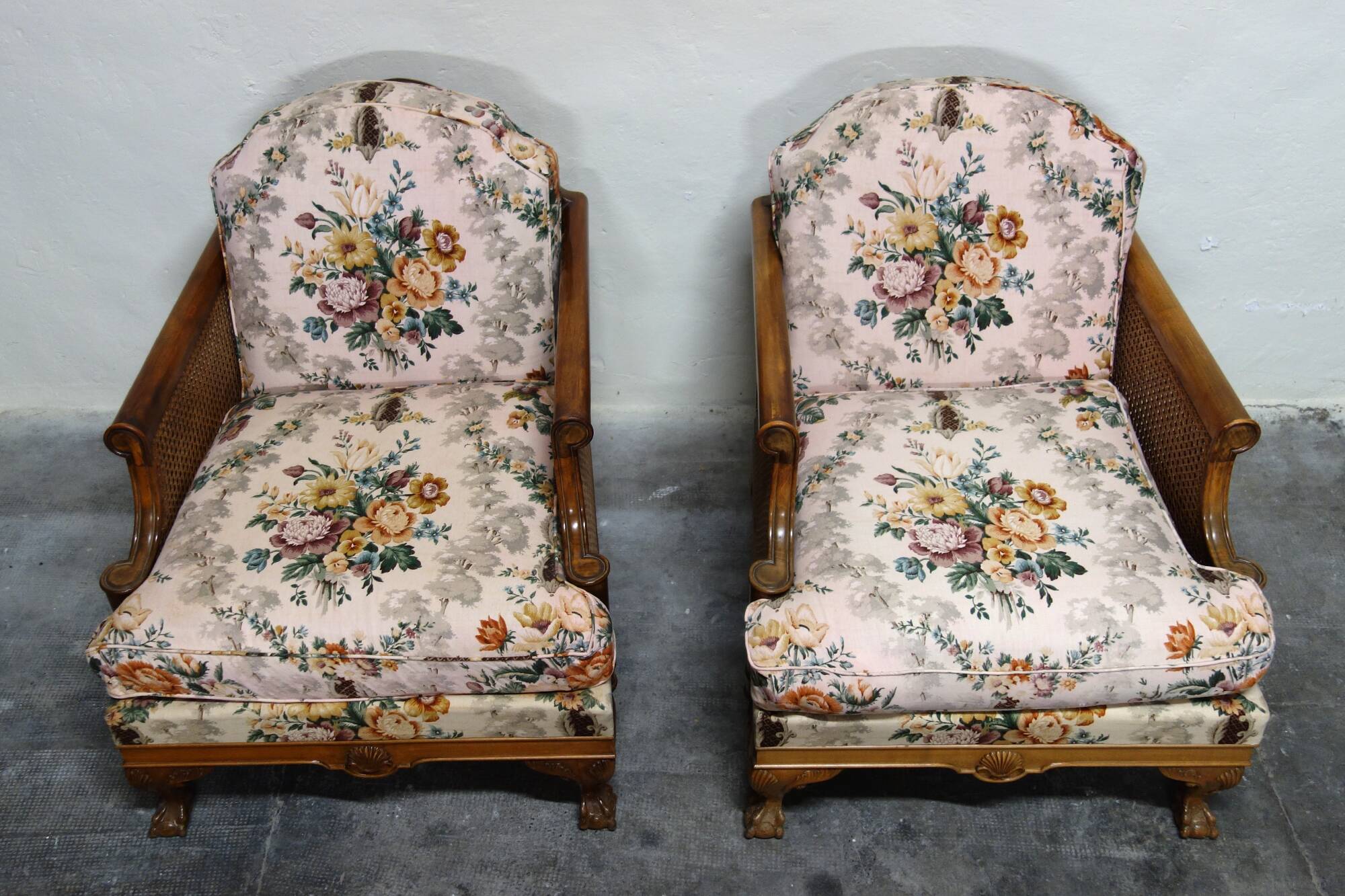 Pair of 1920s caned Chippendale armchairs
